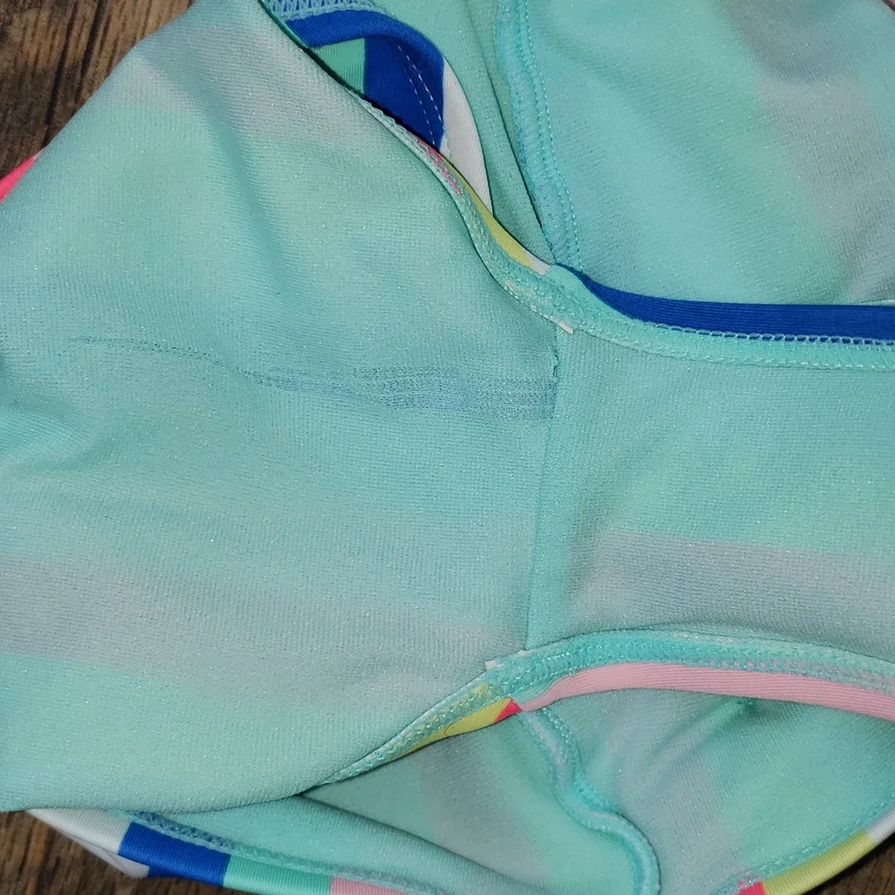 Justice Pink and Blue Striped Bikini Swimsuit, Size 8
